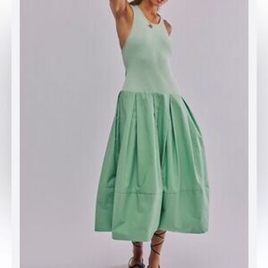 NWT Free People Drops Of Venus Drop Waist Midi Dress Lime Green-B19
